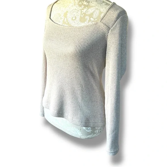Banana Republic Ribbed Scoop Neck Sweater Size S ~ Beige Soft Knit Long Sleeve - Picture 2 of 7